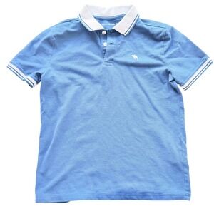 Abercrombie Kids Boys Logo Pique Polo Shirt Blue 13/14 Preppy Y2K